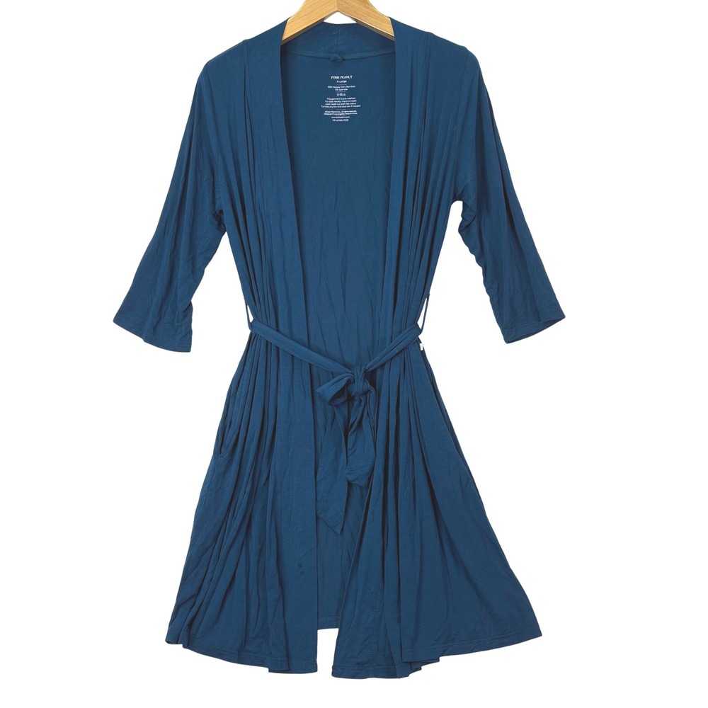 Posh Peanut Blue Bamboo Viscose Belted Robe Women XL Loungewear‎ Maternity Eco